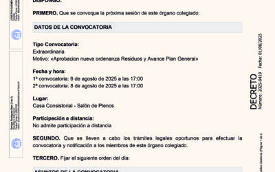 Convocatoria Pleno Extraordinario para el 6 de agosto de 2025